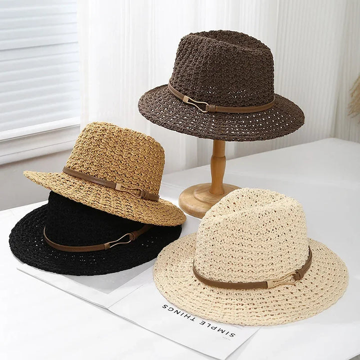 Breathable woven fedora sun hat for women, a comfortable and fashionable summer accessory.