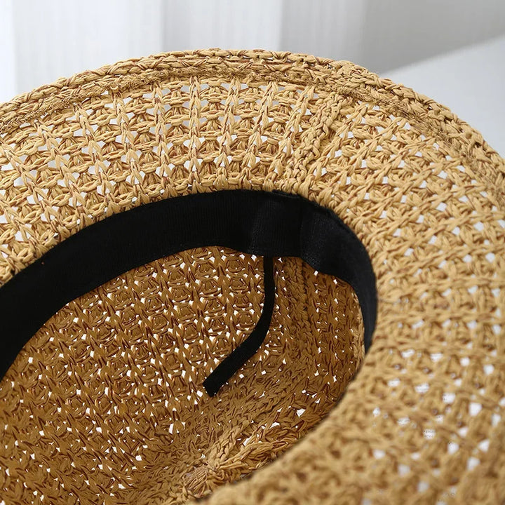 Women wearing a stylish woven fedora sun hat, perfect for summer fashion & sun protection.