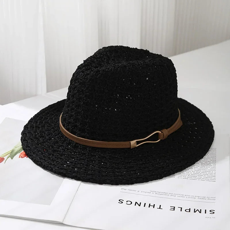 Women's breathable woven fedora sun hat, offering stylish protection for sunny summer days.