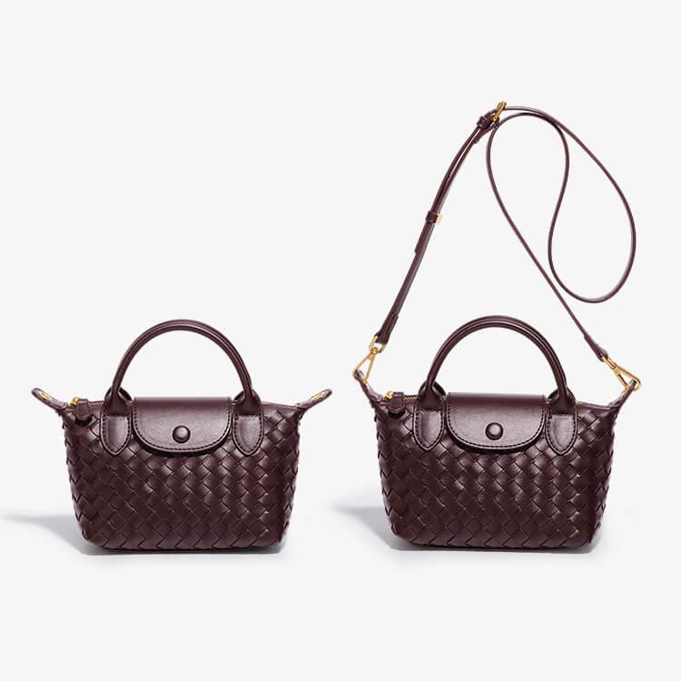Women's stylish woven mini bag, compact faux leather crossbody for versatile use.