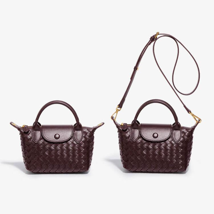 Women's stylish woven mini bag, compact faux leather crossbody for versatile use.