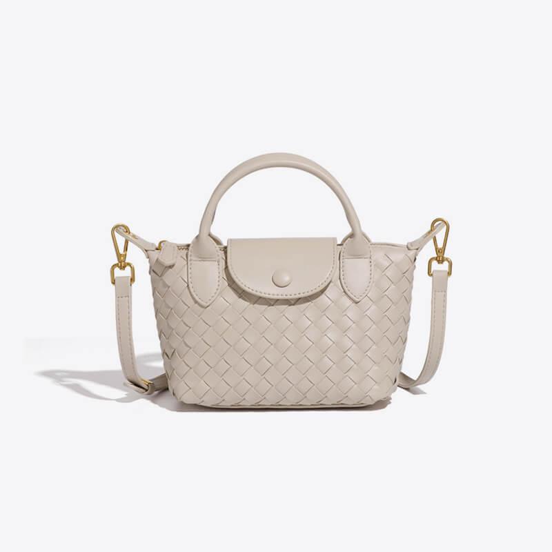 Durable faux leather woven mini bag, women's compact and stylish accessory.