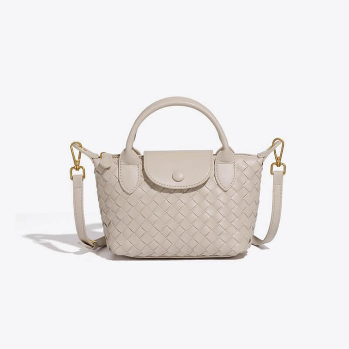 Durable faux leather woven mini bag, women's compact and stylish accessory.