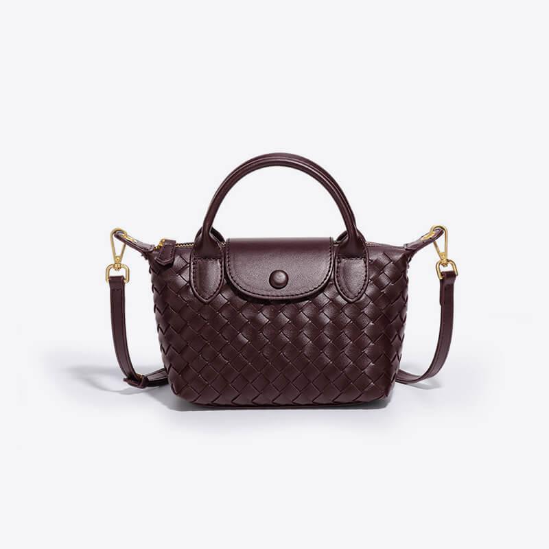 Versatile woven mini shoulder bag for women, chic faux leather construction.