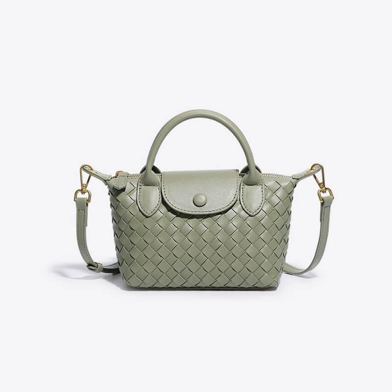 Versatile women's mini crossbody bag, chic woven pattern and faux leather accents.