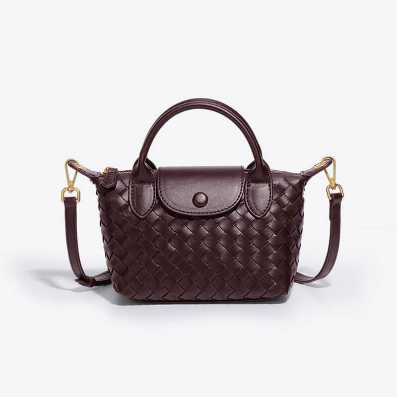 Modern woven mini bag for women, a compact and versatile faux leather accessory.