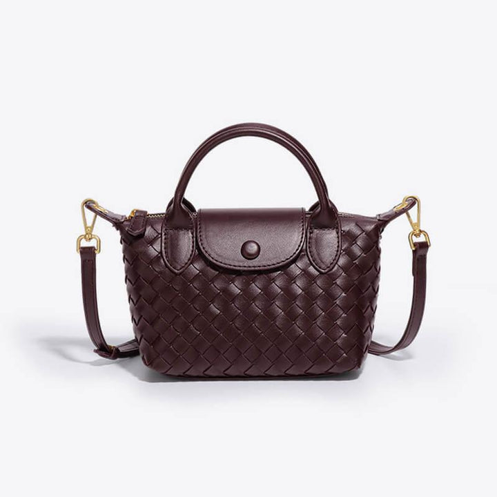 Modern woven mini bag for women, a compact and versatile faux leather accessory.