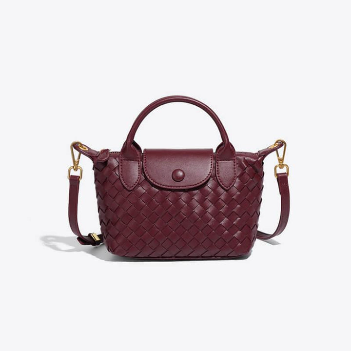 Perfect women's mini bag, woven faux leather design, compact for travel or daily use.