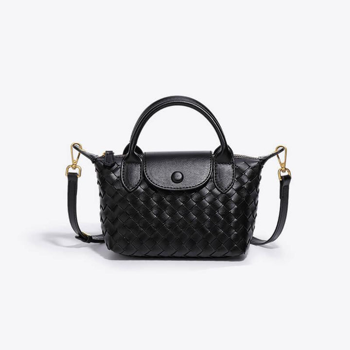 Versatile woven mini bag for women, ideal as a shoulder or crossbody purse.