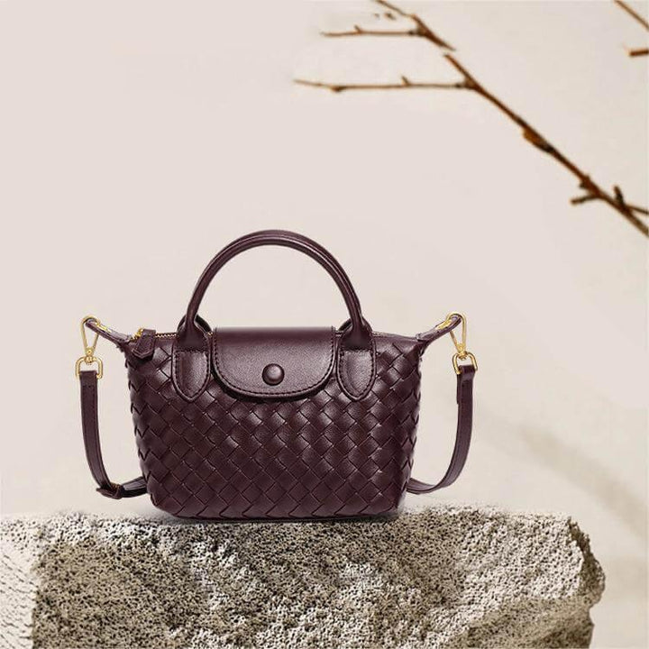 Elegant faux leather woven mini handbag for women, a perfect daily style accessory.