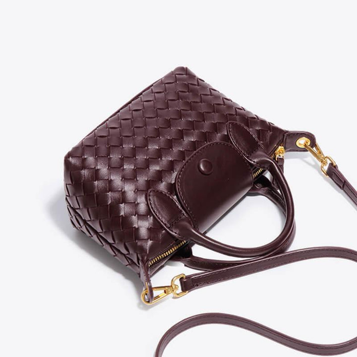 Stylish compact woven mini bag for women, ideal as a versatile crossbody purse.