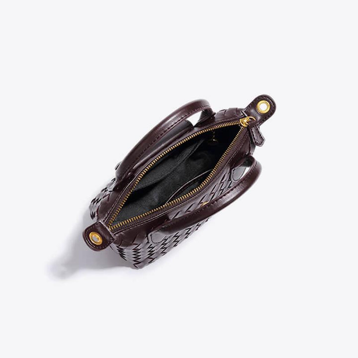 Women's faux leather mini bag, intricate woven texture adds a unique, stylish flair.