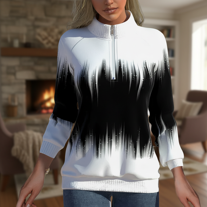 Women's stylish zip collar sweatshirt, cozy polyester cotton blend in autumn fashion