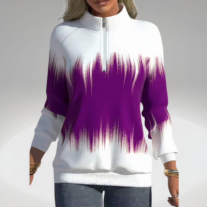 Detail of the fabric texture on a women's polyester cotton blend zip collar sweatshirt