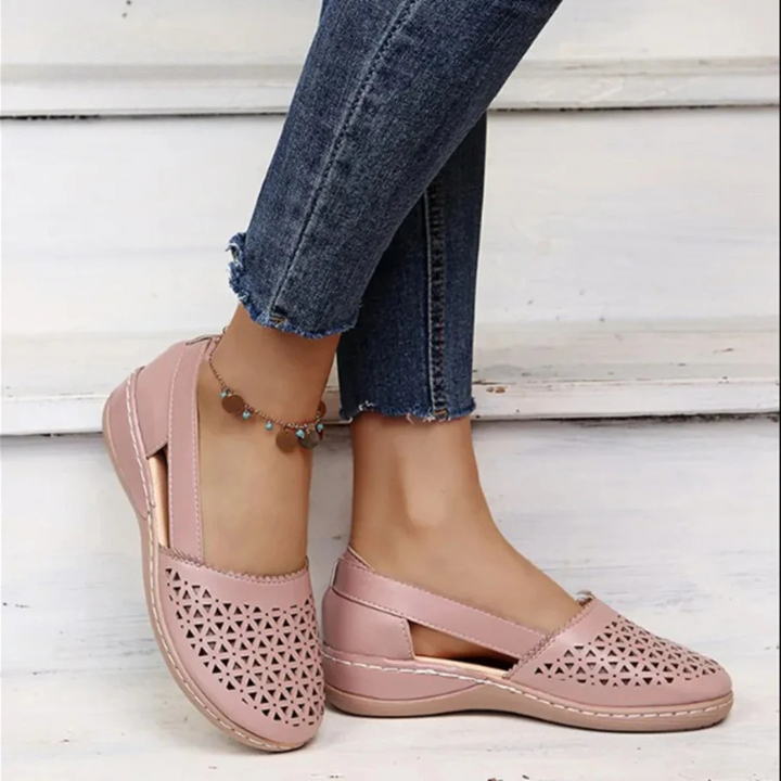 Women's summer orthopedic slip-on shoes for comfort & style. Breathable cutout design, ideal for casual wear.
