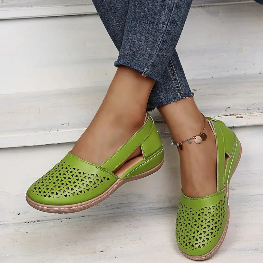 Comfortable orthopedic women's summer shoes. Breathable slip-on flats, perfect for casual outdoor style.