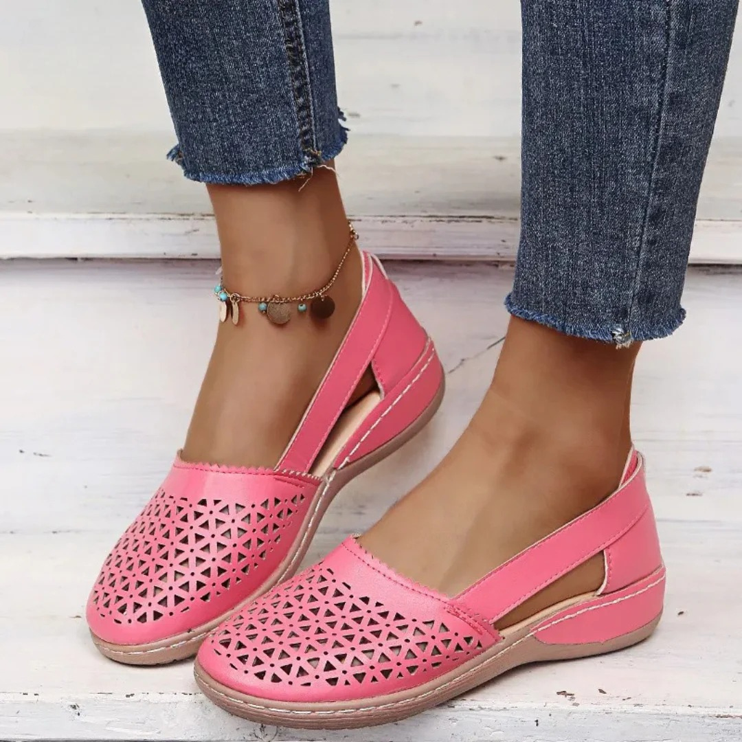 Casual women's summer flats with orthopedic support. Breathable, comfortable, & easy slip-on style for women.