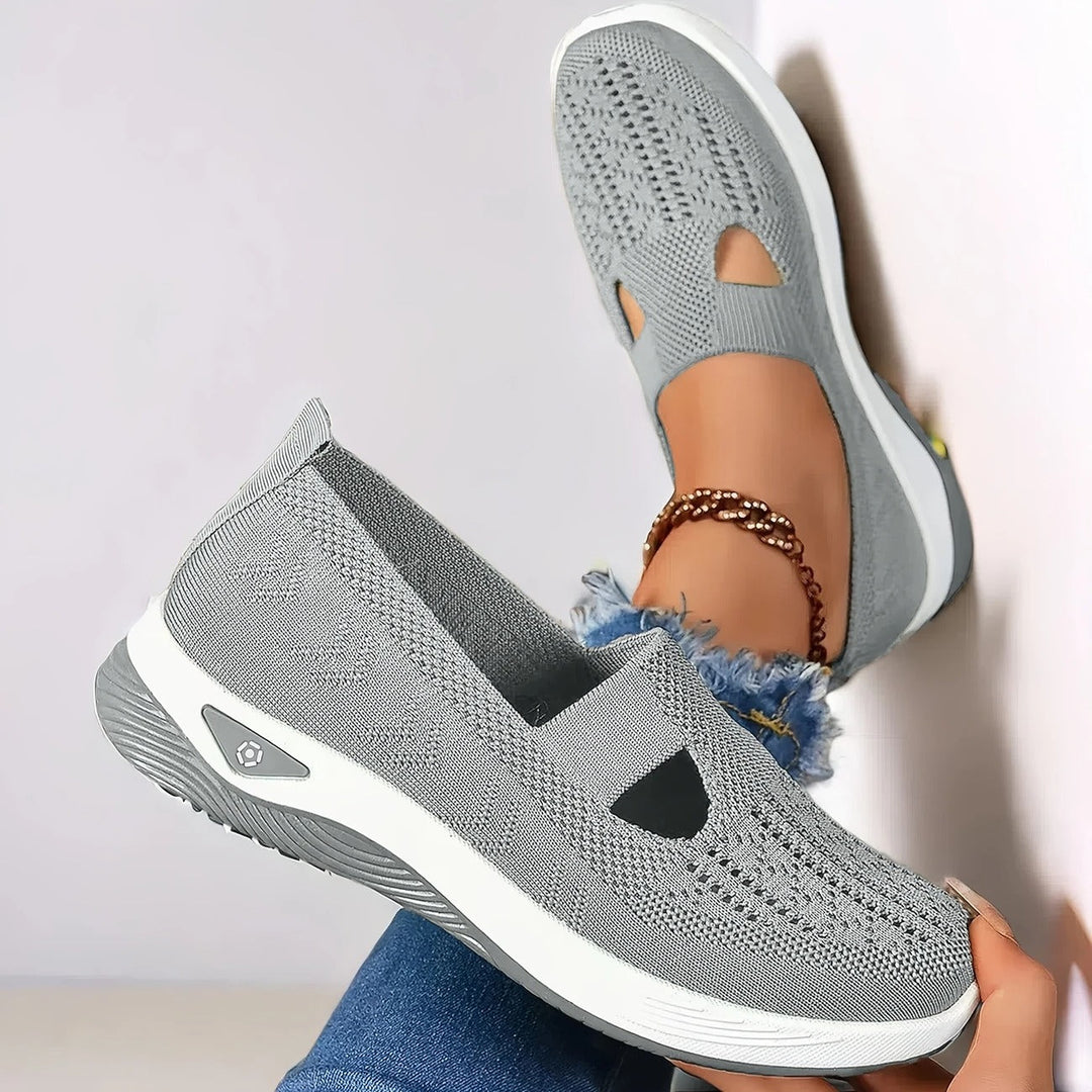 Breathable women's walking shoes, slip-on style, arch support, perfect for summer activities.