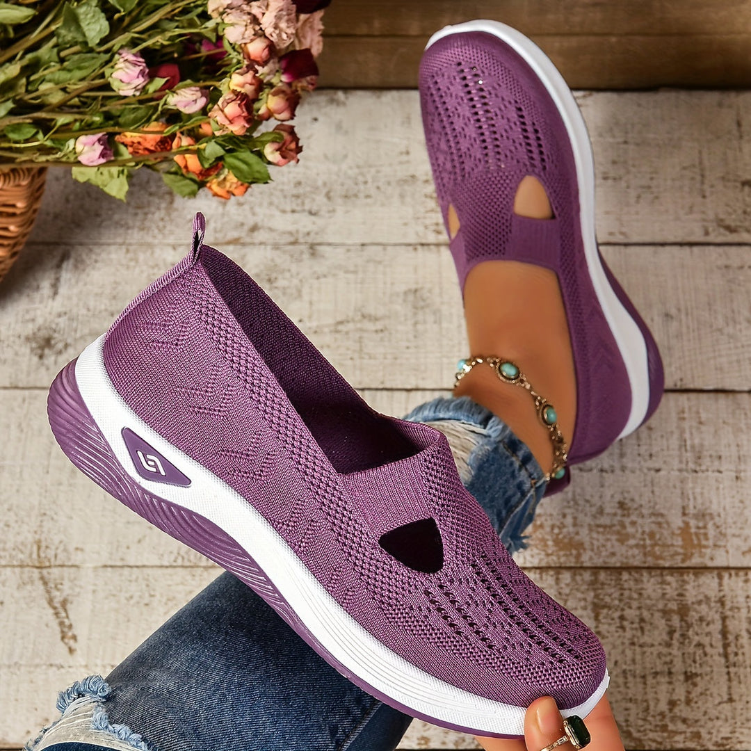Grey supportive women's walking shoes, designed for ultimate foot comfort & easy slip-on.