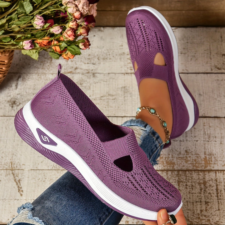 Grey supportive women's walking shoes, designed for ultimate foot comfort & easy slip-on.