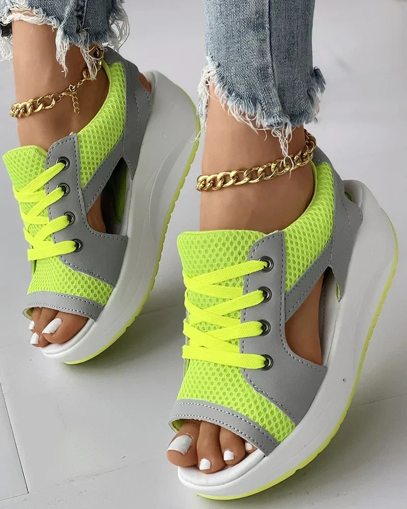 Stylish women's lace-up orthopedic sandals. Comfortable, supportive summer footwear for active women.