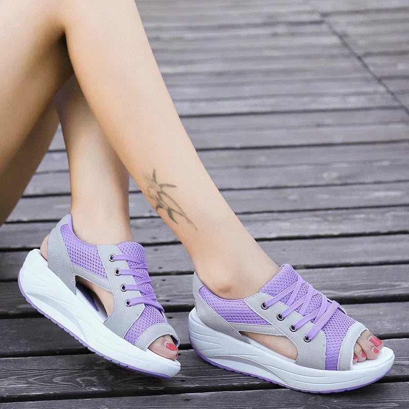 Supportive women's lace-up orthopedic sandals, ideal for walking & improving foot health this summer.