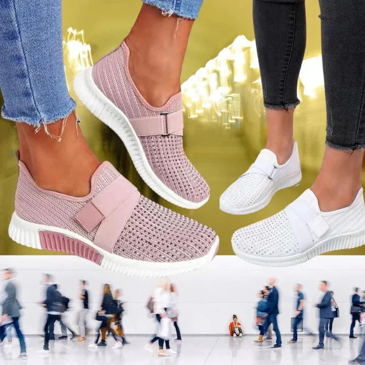 Easy-wear ladies' slip-on sneakers with superior posture support for walking.