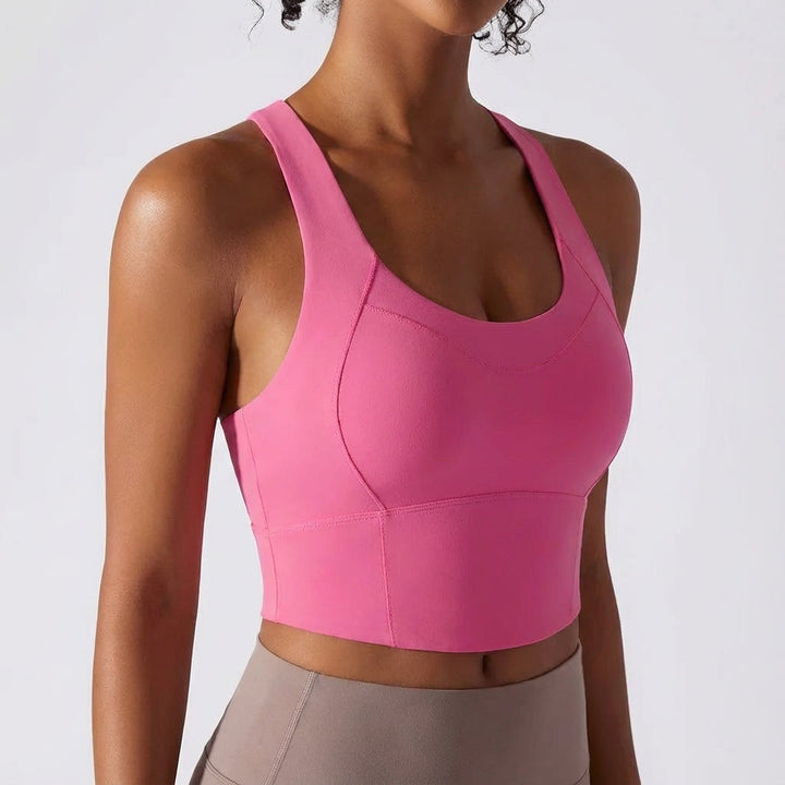 Supportive sports bra for women, Madison yoga bustier in black, ideal for fitness