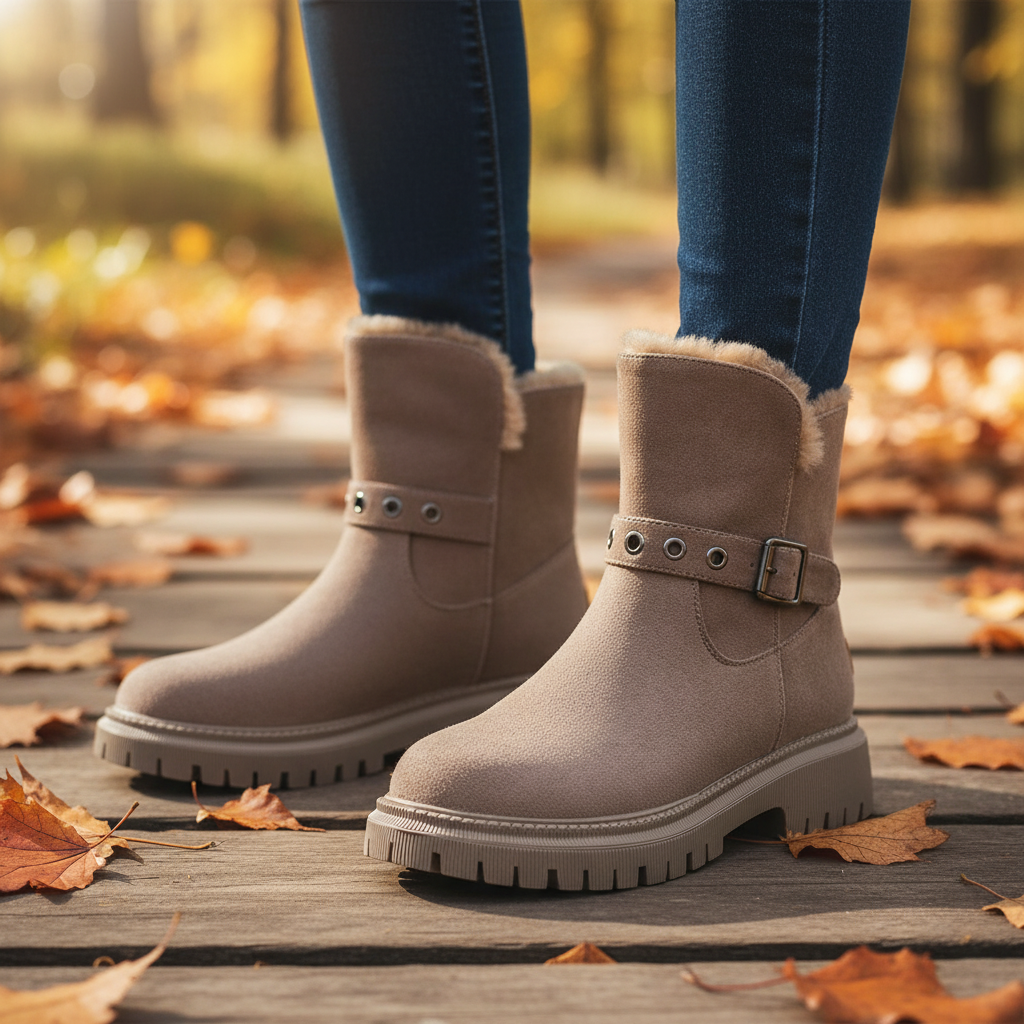 Women's Susanne black half-height boots with rubber sole, perfect for comfortable winter wear