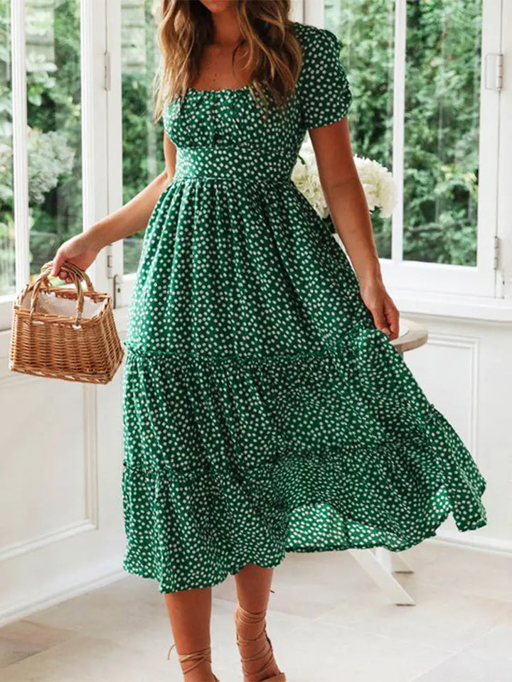 Women's Sweet Meadow floral maxi dress, perfect for summer. Features a charming long floral print design.