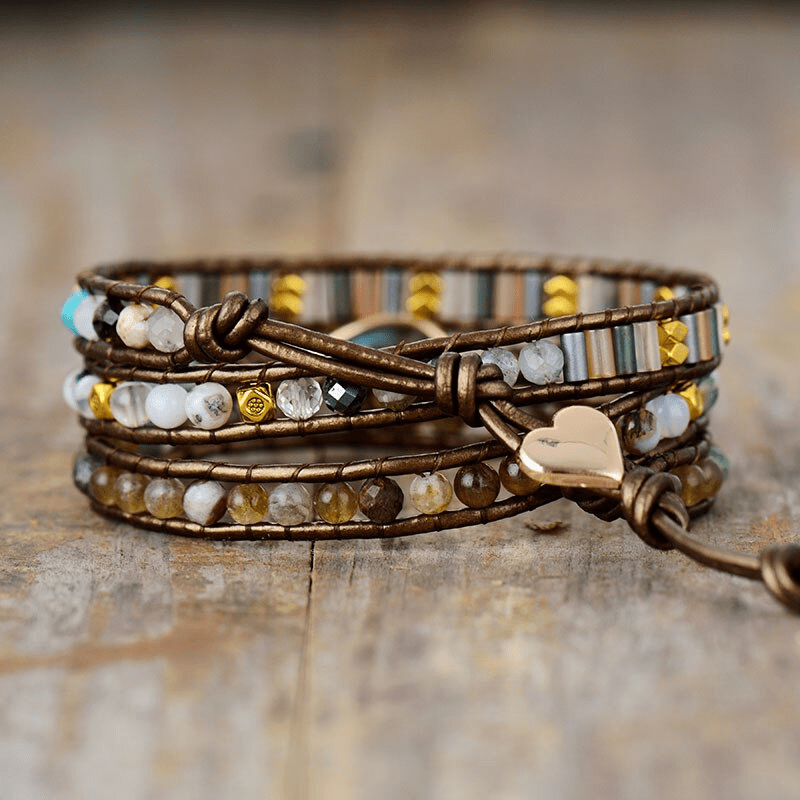 Sylvana labradorite gemstone wrap bracelet for women, multi-layered boho protection jewelry