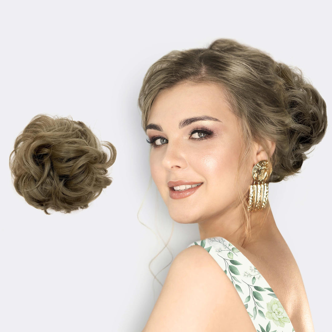 Volumizing hair scrunchie for women, a synthetic hair accessory to create an elegant and easy hair bun.