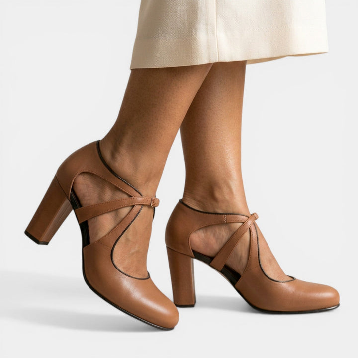 Women's T-Strap High Heel Sandals with Round Toe & Buckle closure for elegant evening wear.