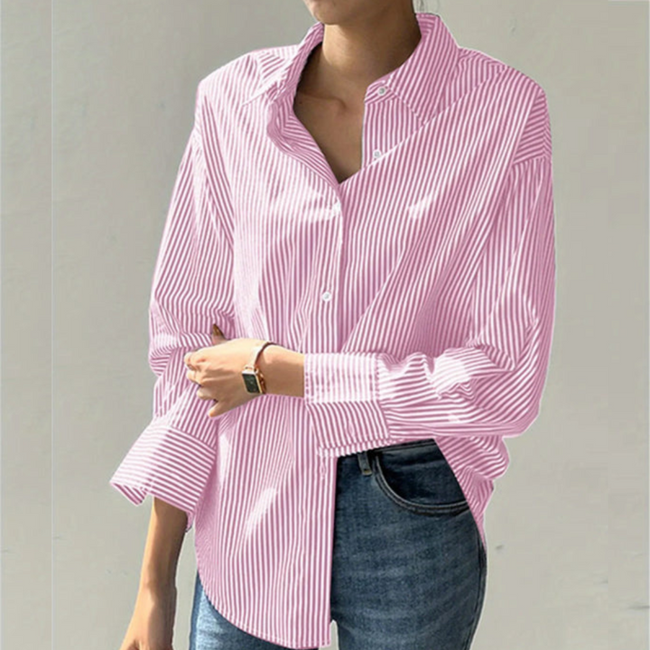 Executive women's tailored button-down shirt, ideal for professional office fashion & business casual work clothing.
