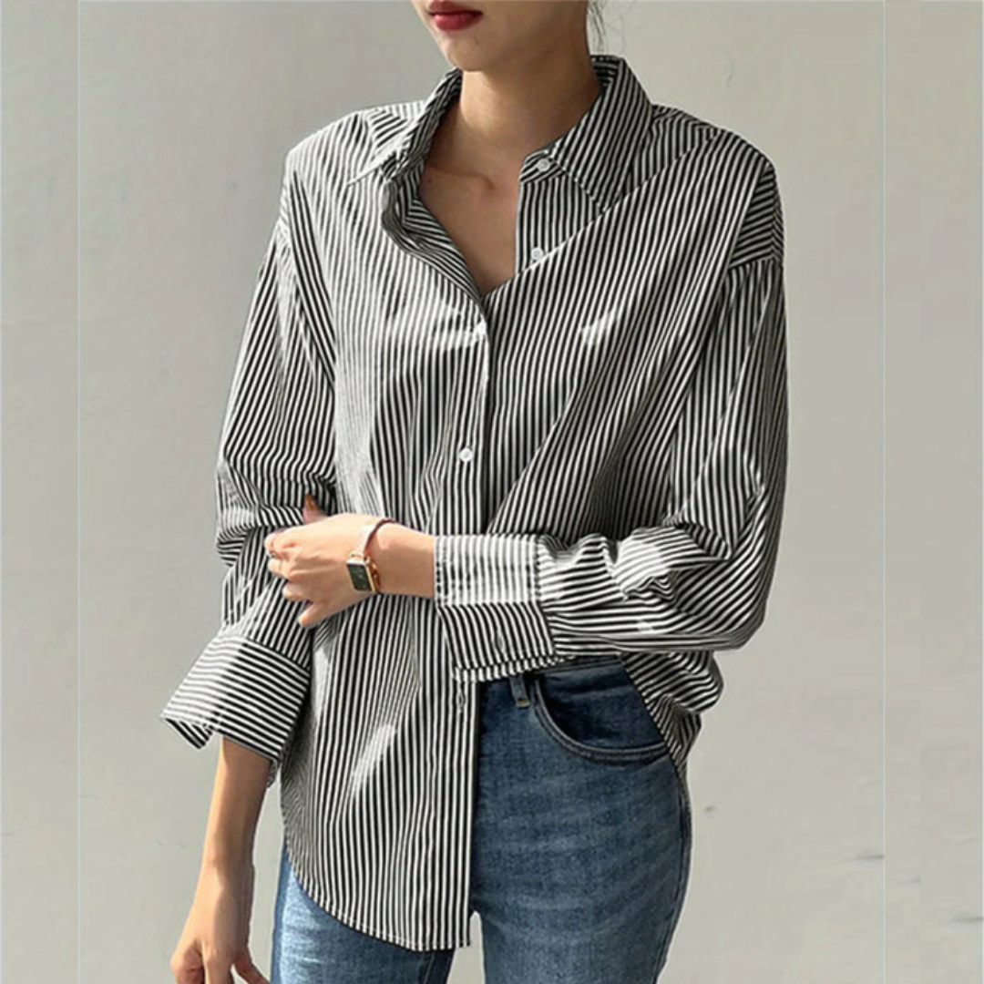 Sophisticated women's tailored fit button-down shirt, perfect for executive wear & comfortable professional style.