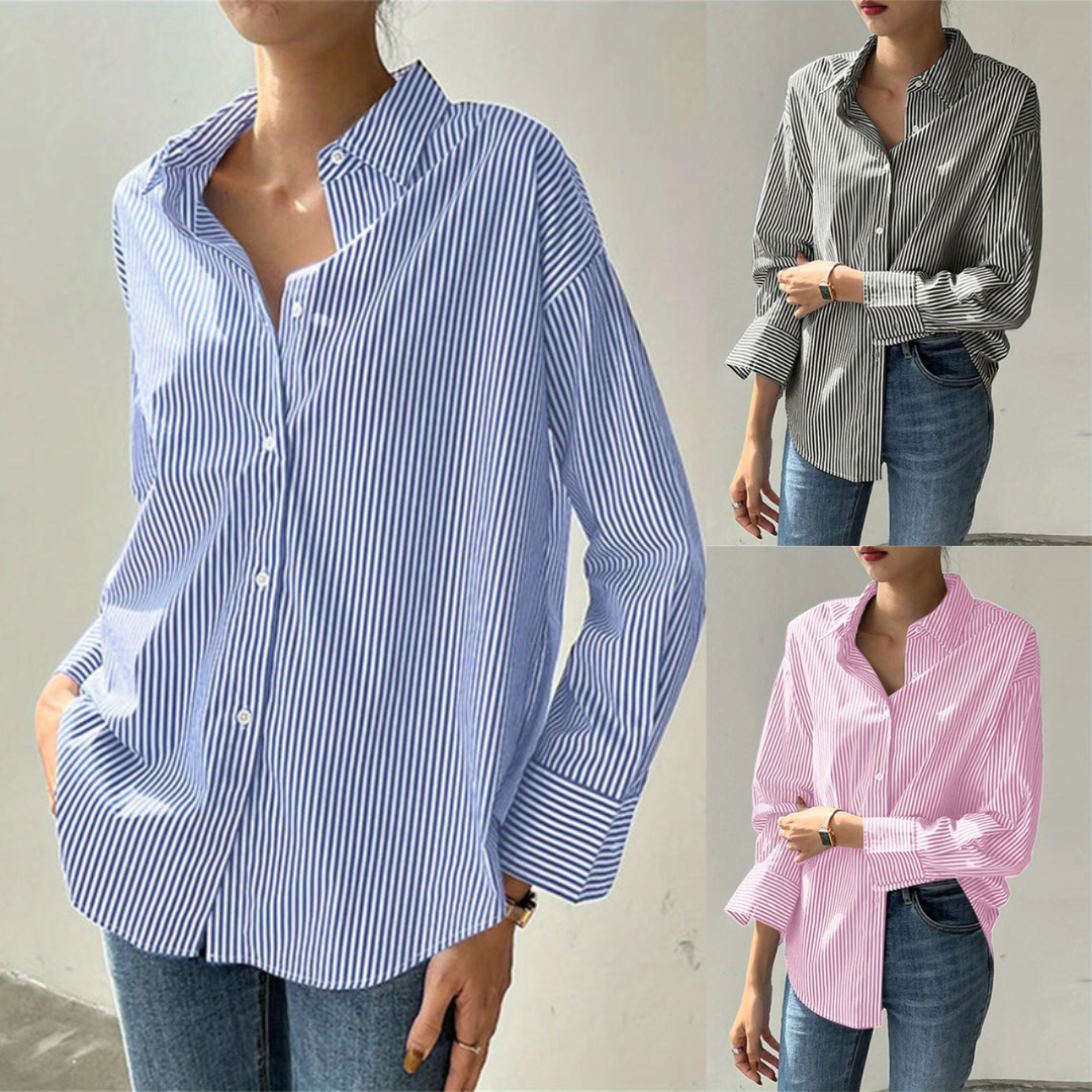 Elegant women's tailored executive button-down shirt. Professional office blouse, suitable for formal & business casual.