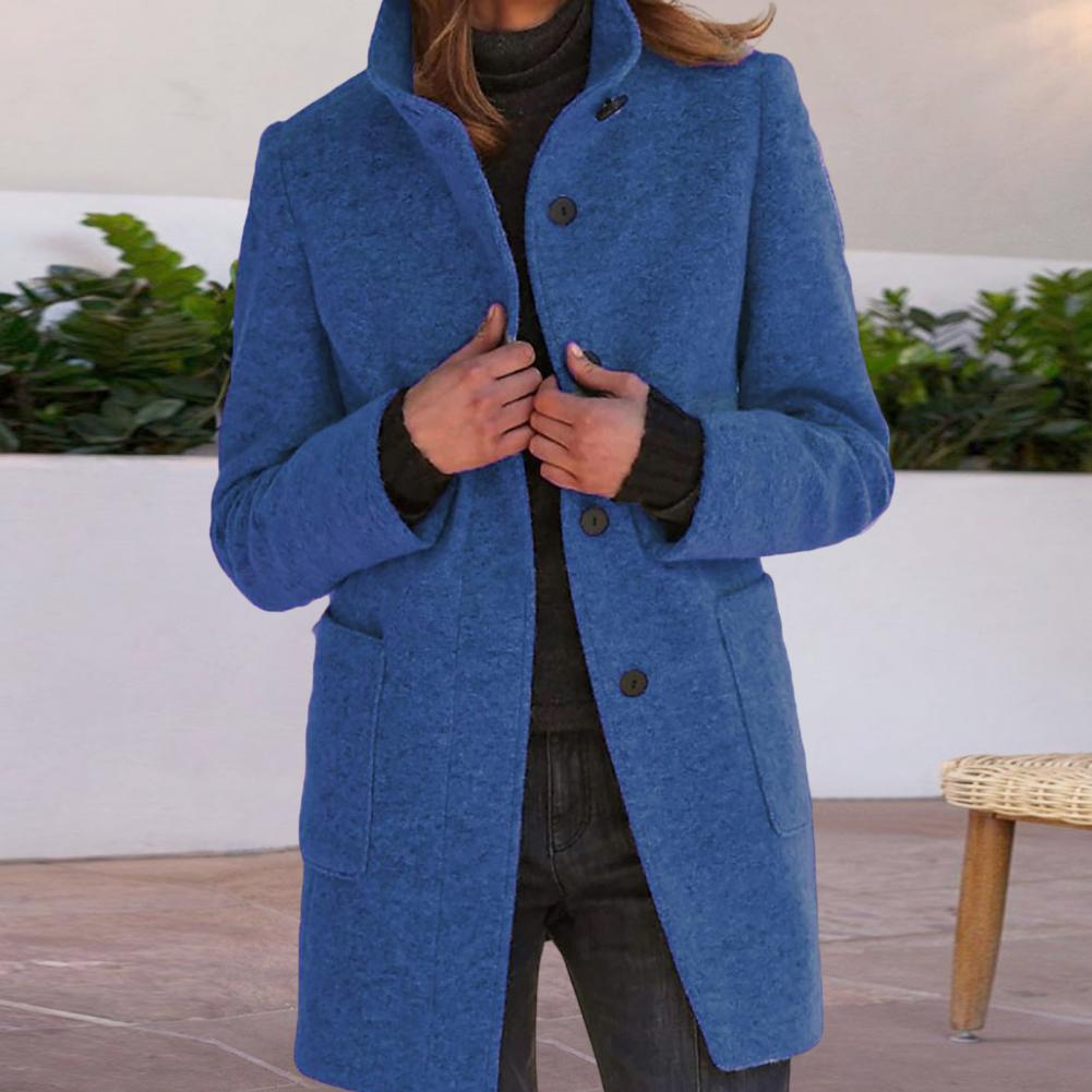 Sophisticated ladies' tailored mid-length coat with classic button closure. Elegant outerwear for work & casual style.