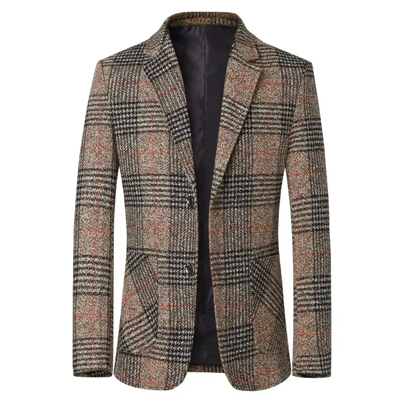 Women's tailored plaid blazer with a chic check pattern, perfect for business casual and elegant workwear.