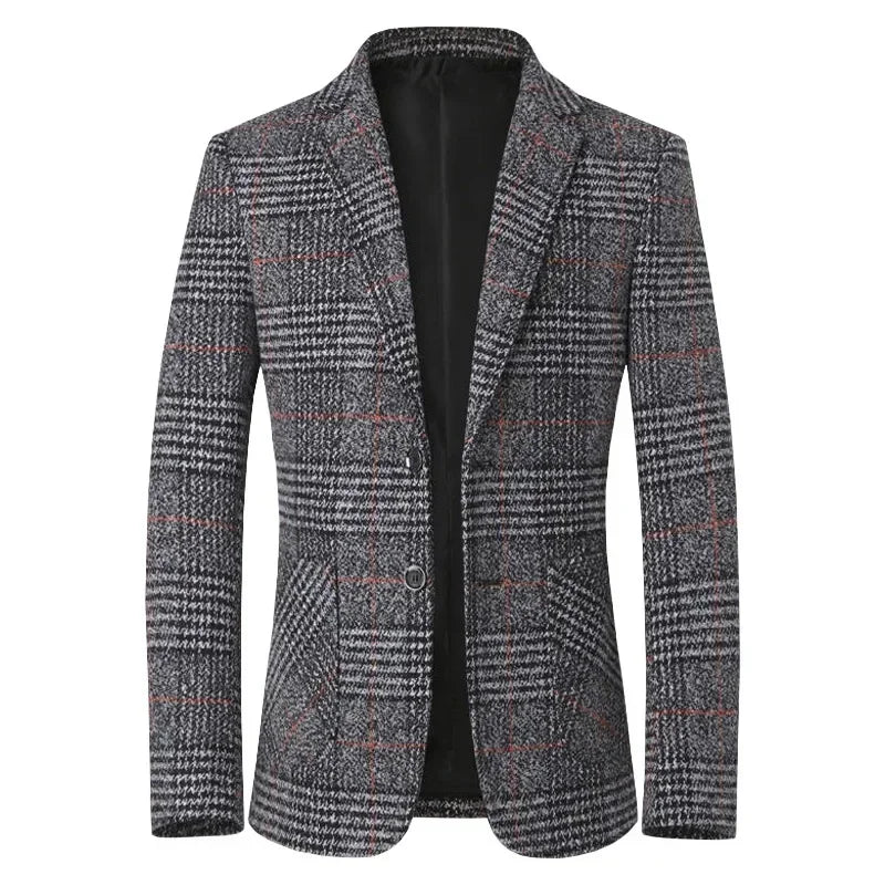 Elegant women's tailored jacket in a stylish plaid pattern, ideal for business casual and professional outfits.