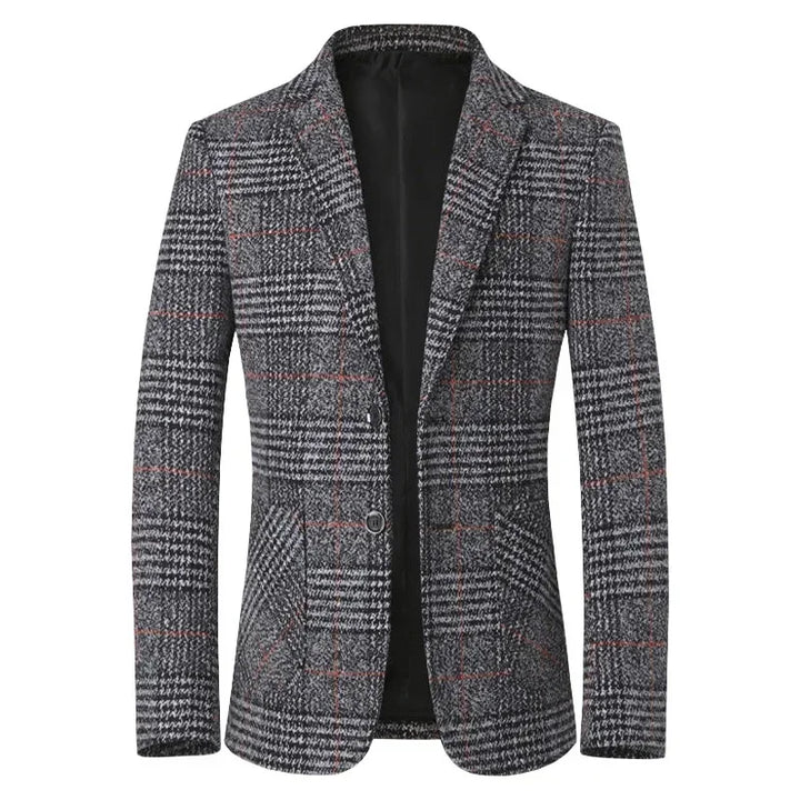 Elegant women's tailored jacket in a stylish plaid pattern, ideal for business casual and professional outfits.