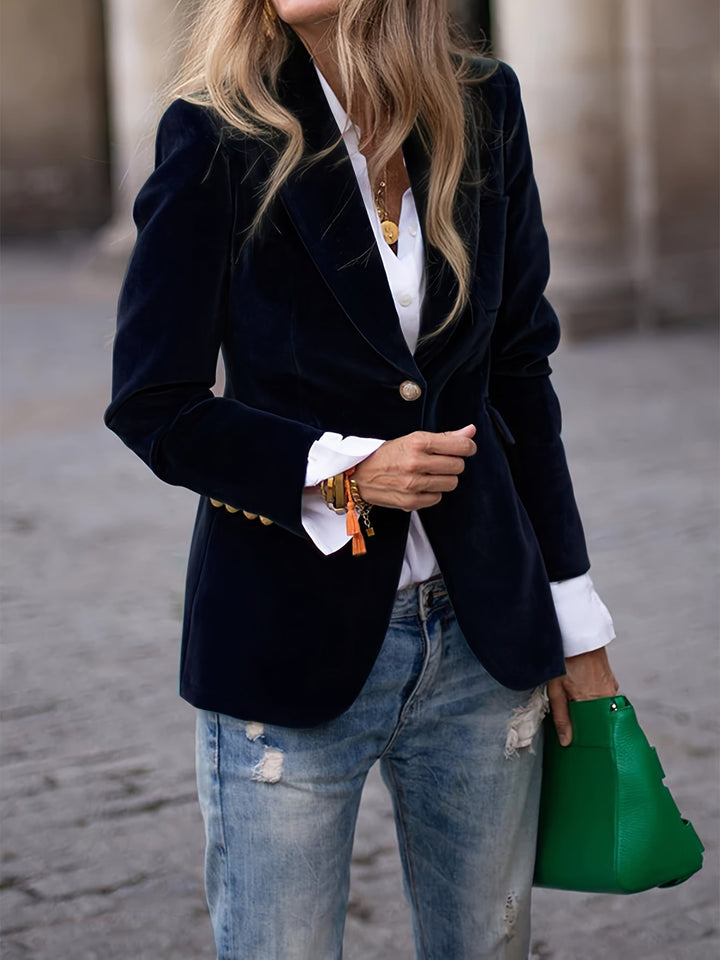 Versatile women's long-sleeve tailored blazer with stylish gold buttons, great for office & evening.