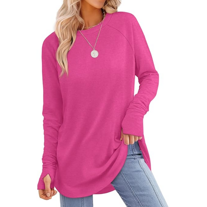 Women's Tamari long sleeve tunic top with thumbholes, casual and comfortable