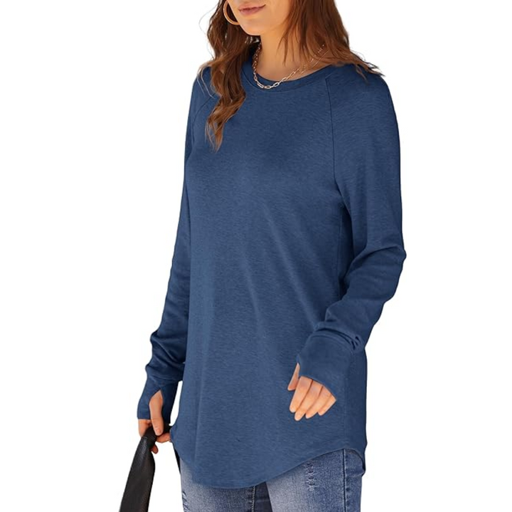 Everyday women's Tamari tunic top, long sleeve aesthetic with convenient thumbholes