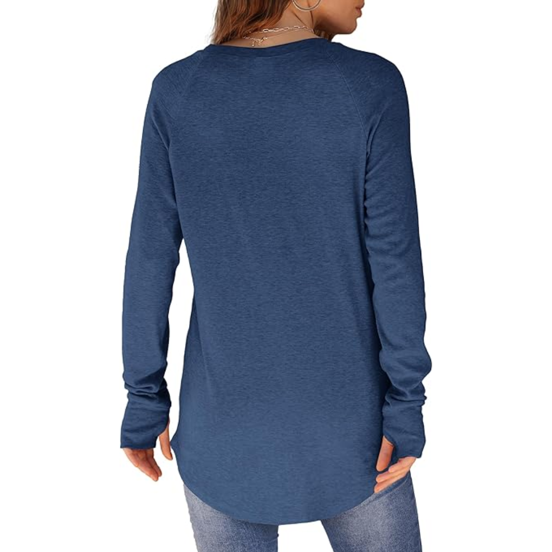 Soft knit women's long sleeve Tamari tunic, comfortable and stylish with thumbholes