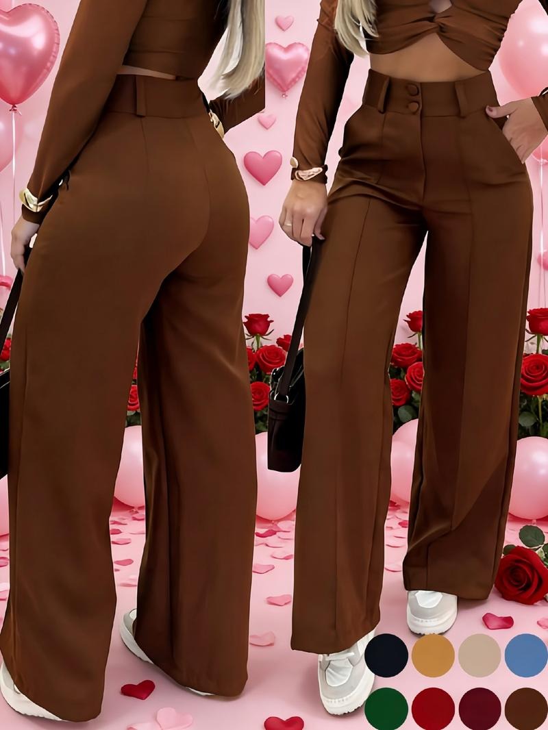 High-waisted wide-leg trousers for women, versatile tailored pants for effortless modern style.