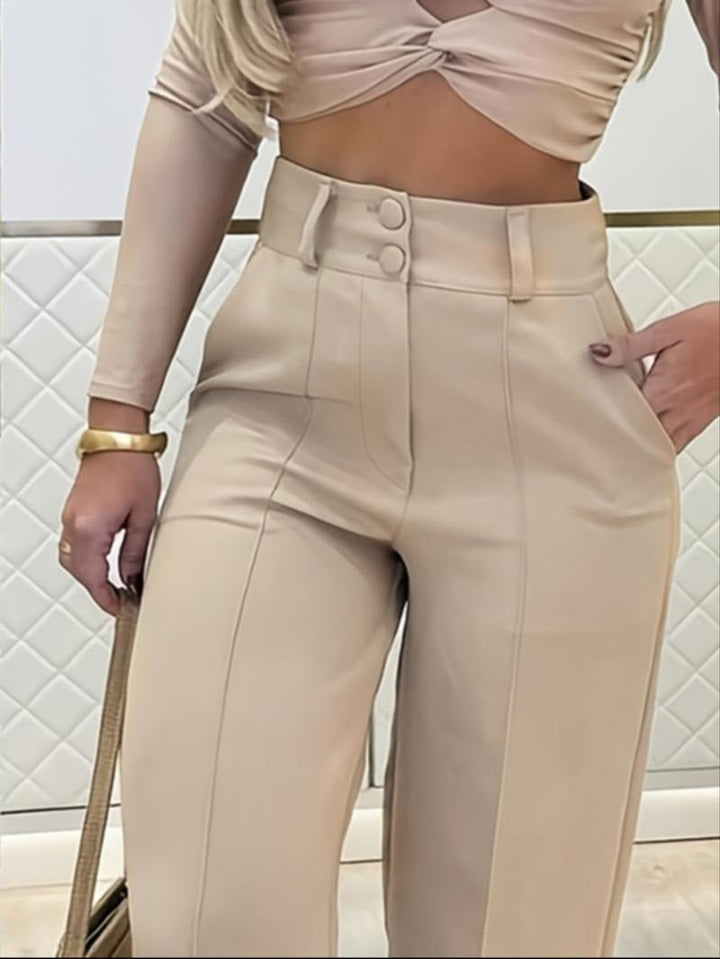 Versatile women's tailored wide-leg trousers, high-waist pants for elegant comfort & modern fashion.