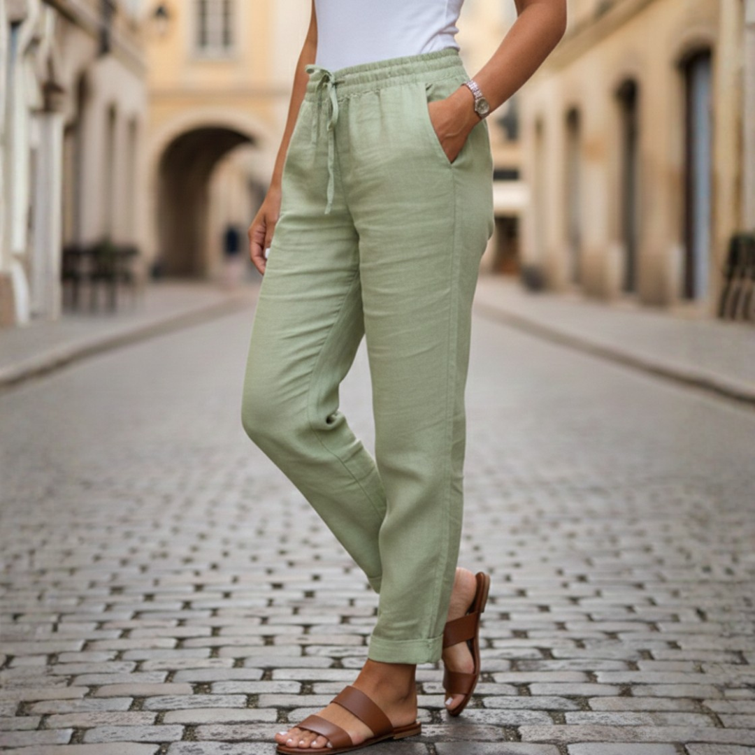 Women's tapered drawstring pants, relaxed fit for effortless summer style. Perfect comfortable casual wear.