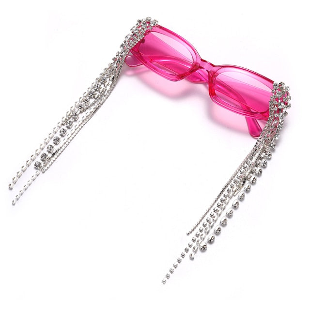 Elegant women's tassel sunglasses featuring sparkling rhinestones & gradient UV400 polycarbonate lenses.