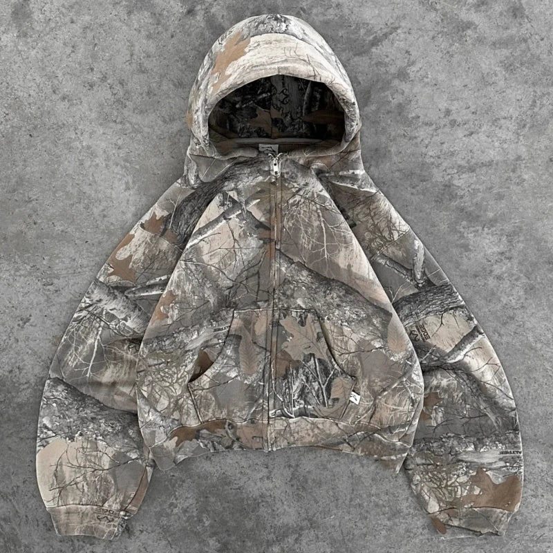 Women's Terrain Camo Hoodie, comfortable and stylish for urban adventures & outdoor wear.
