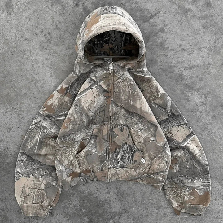 Women's Terrain Camo Hoodie, comfortable and stylish for urban adventures & outdoor wear.
